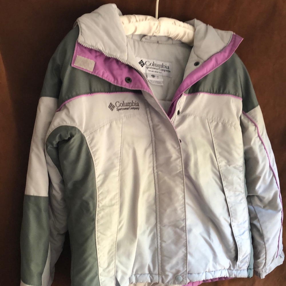 Columbia Girls Light Gray, Green and Purple Puffer Jacket
